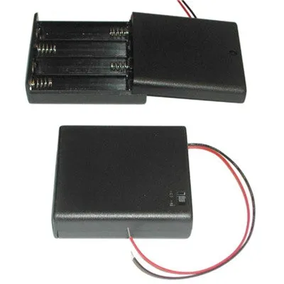 AA Battery Holder - 4 Cells, Enclosed Switch with Wire Leads (150-340ESW)