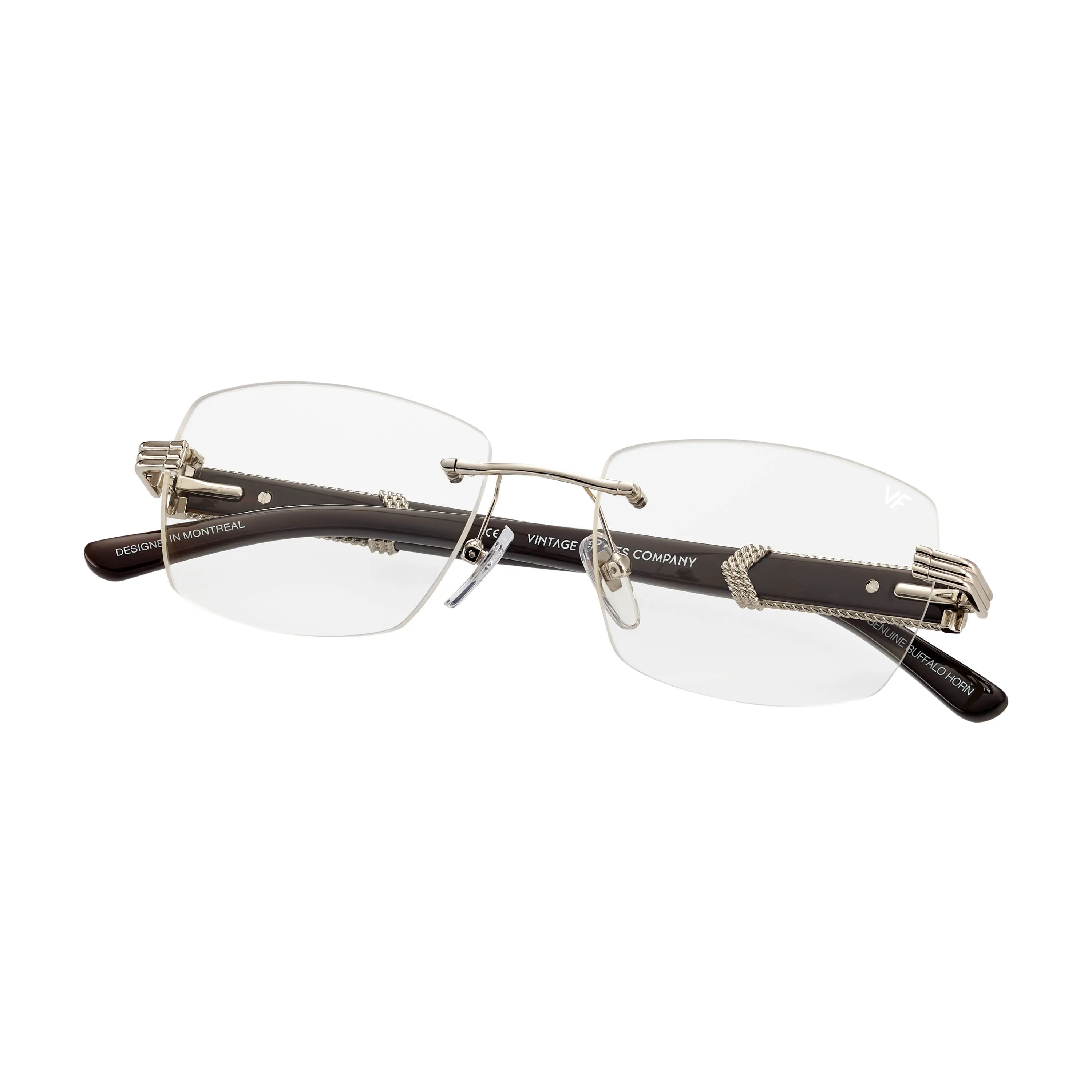 Bal Harbour Buffs Rimless Black Buffalo Horn 24KT White Gold
