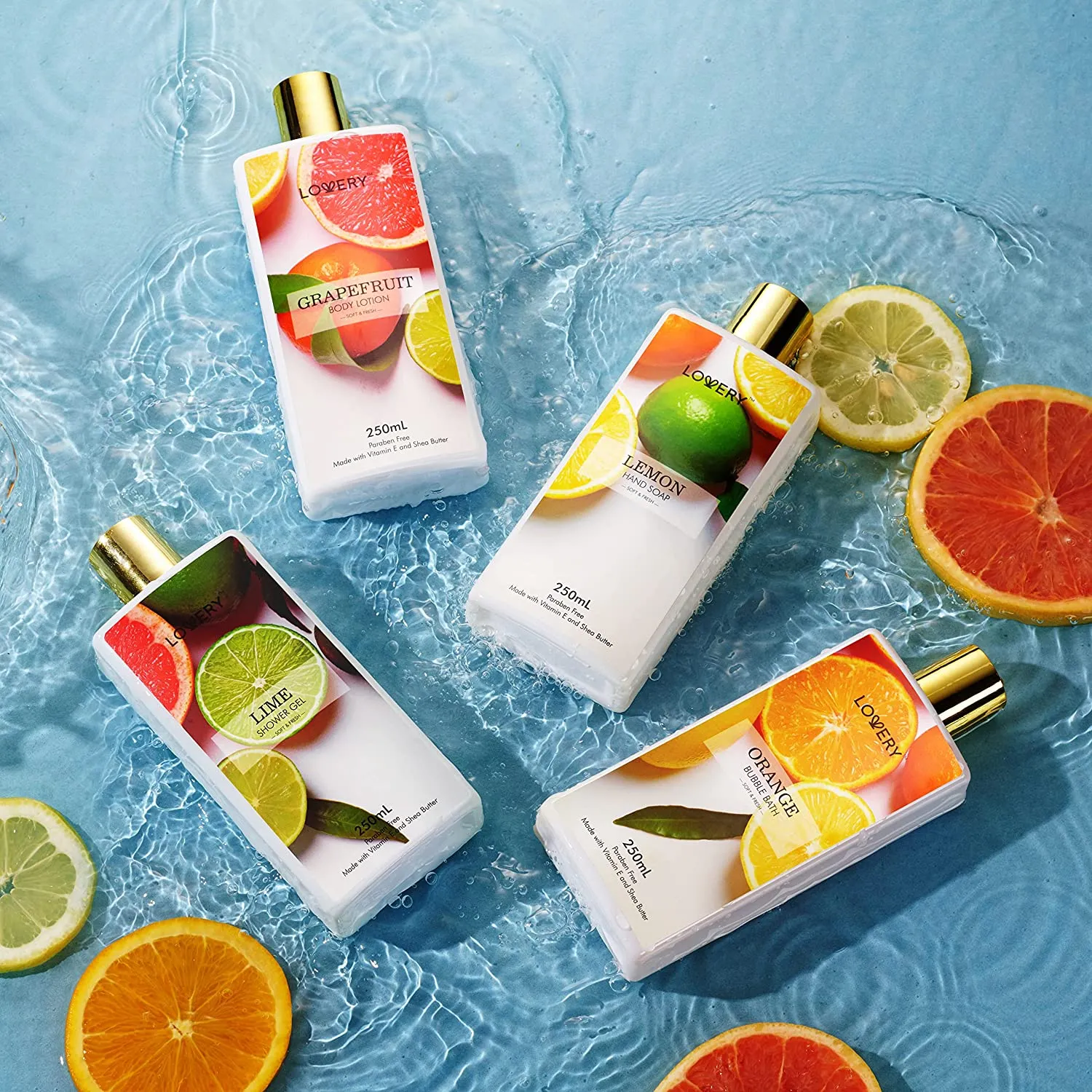 Bath and Body Care Gift Set, Home Spa Kit in Lemon, Orange, Grapefruit Lime Scents, Relaxing Stress Relief Gift, 19 Piece