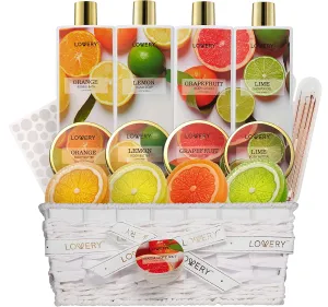 Bath and Body Care Gift Set, Home Spa Kit in Lemon, Orange, Grapefruit Lime Scents, Relaxing Stress Relief Gift, 19 Piece
