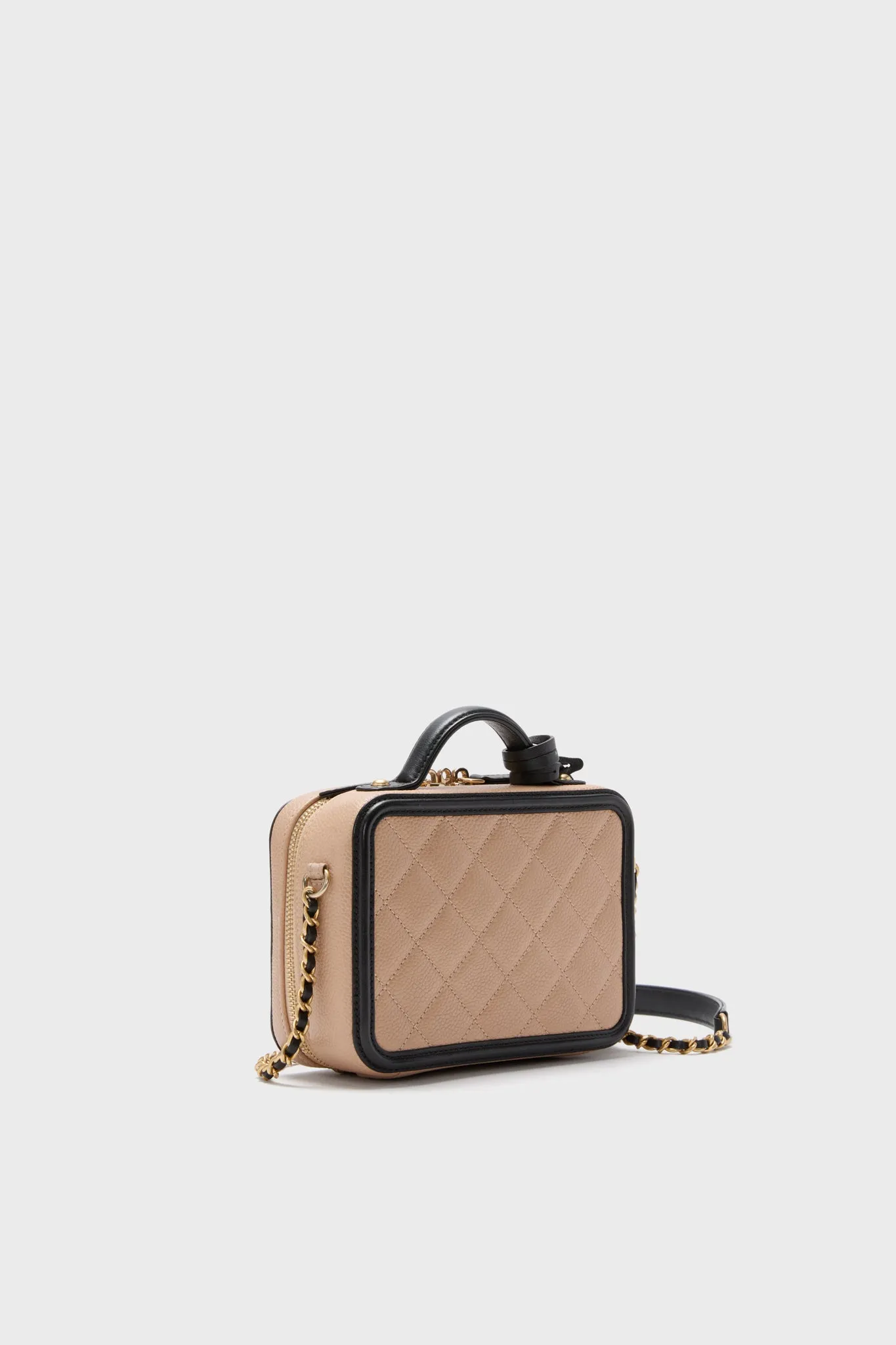 CHANEL Beige and Black Quilted Small Filigree Vanity Case