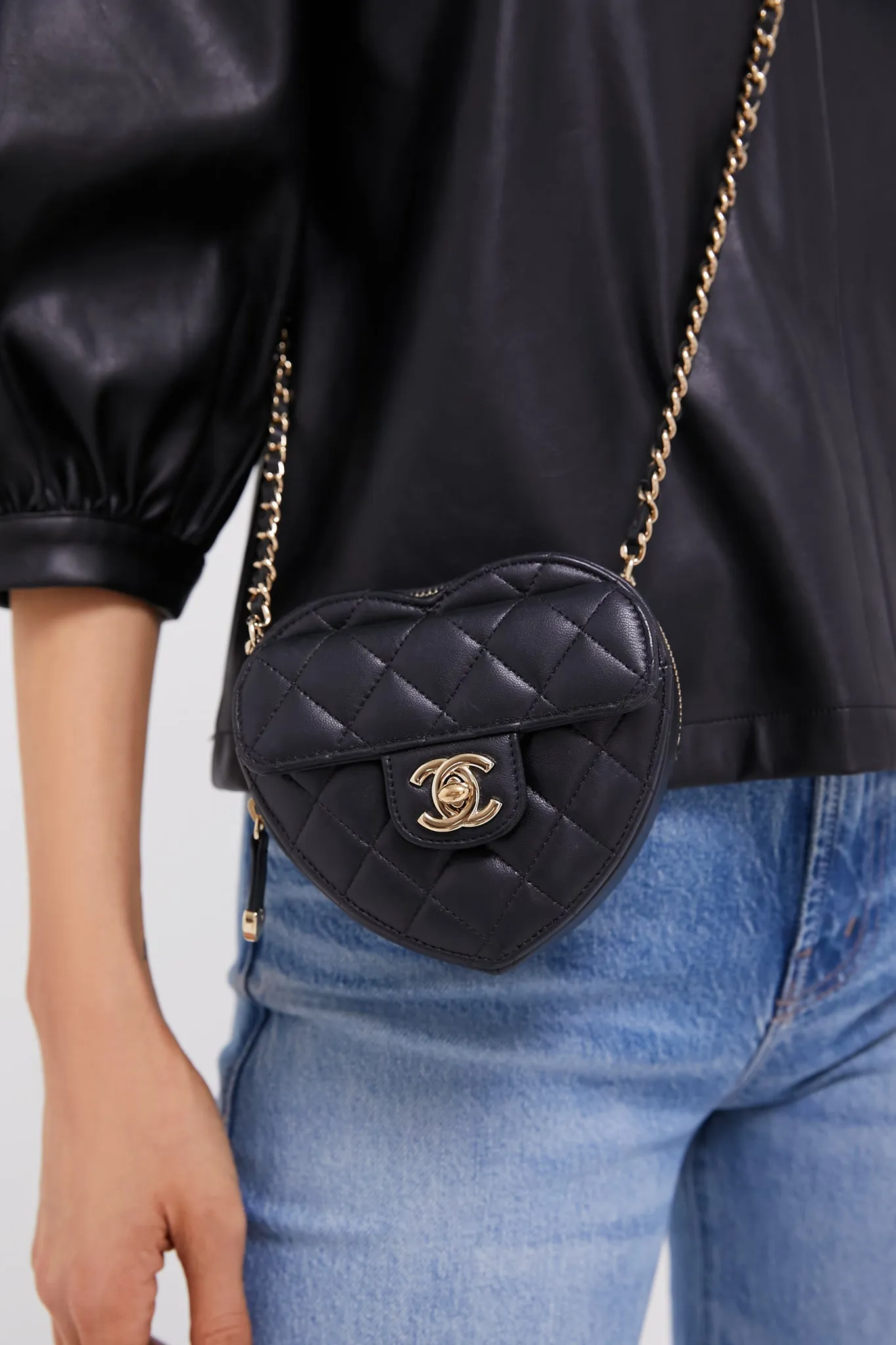 CHANEL Black Mini Lambskin CC In Love Heart Crossbody
