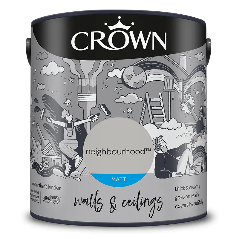 Crown Paints Walls & Ceilings Matt Emulsion Paint - Greys