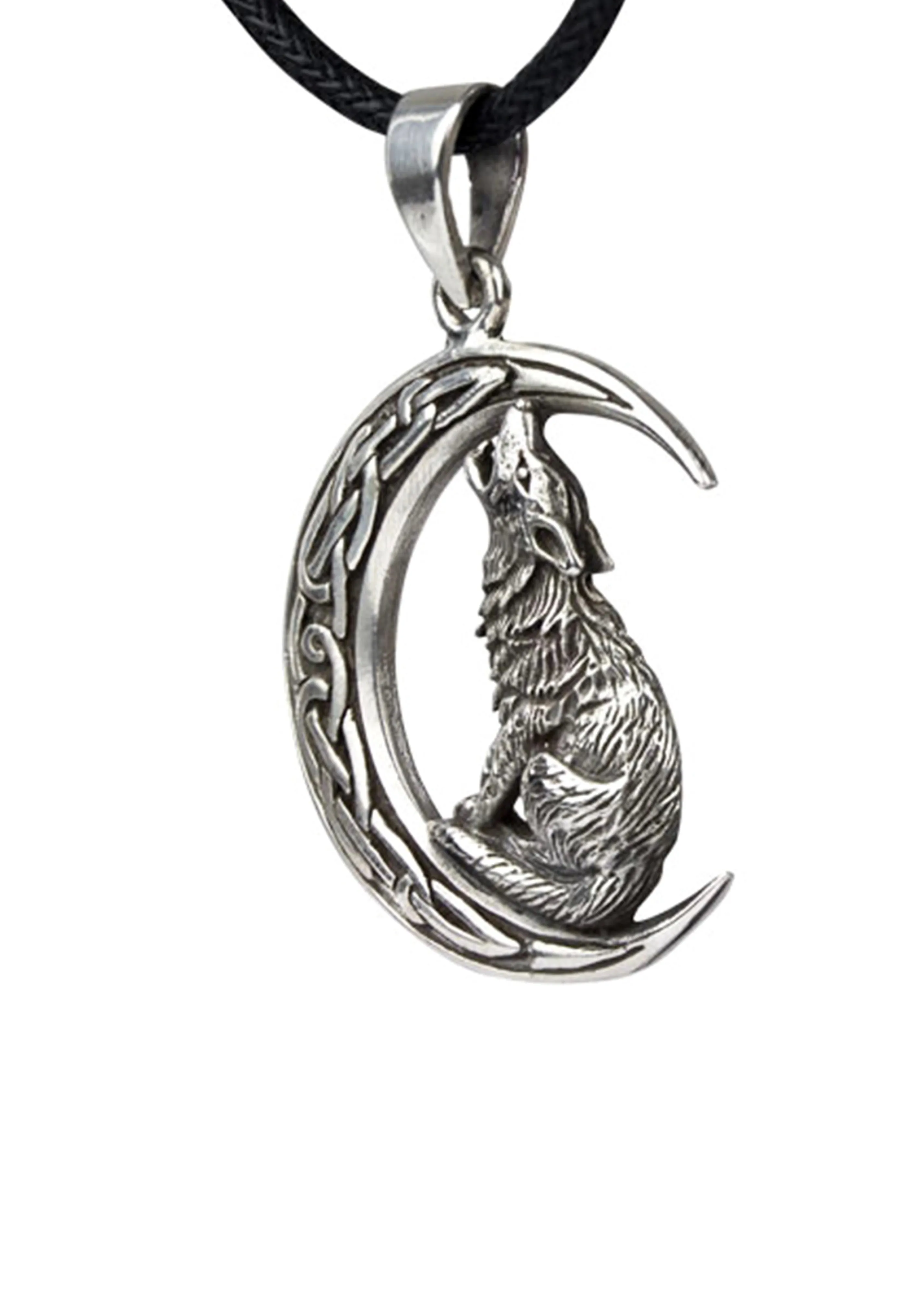 etNox - Howling Wolf in Moon Silver - Pendant