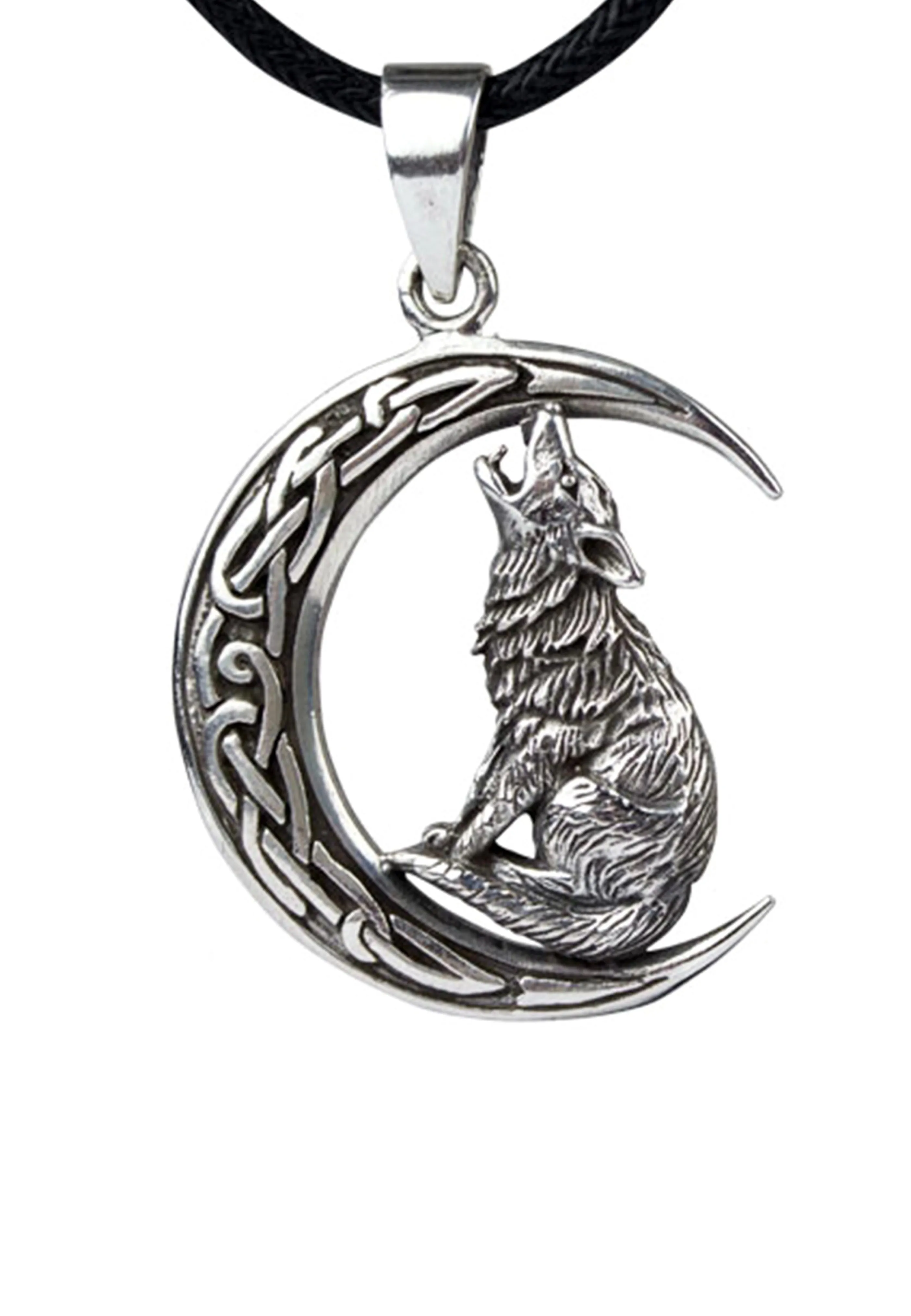 etNox - Howling Wolf in Moon Silver - Pendant