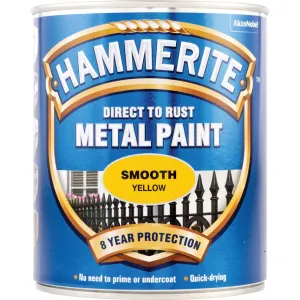 Hammerite Direct To Rust Metal Paint - Smooth Finish in Yellow 750ml