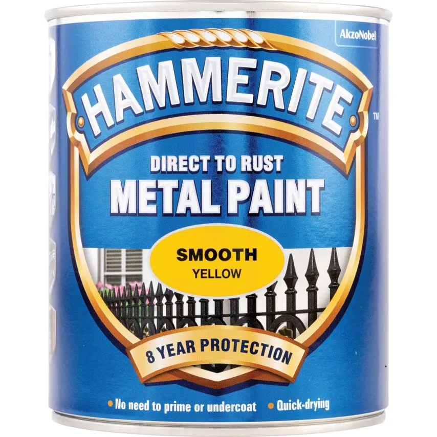 Hammerite Direct To Rust Metal Paint - Smooth Finish in Yellow 750ml