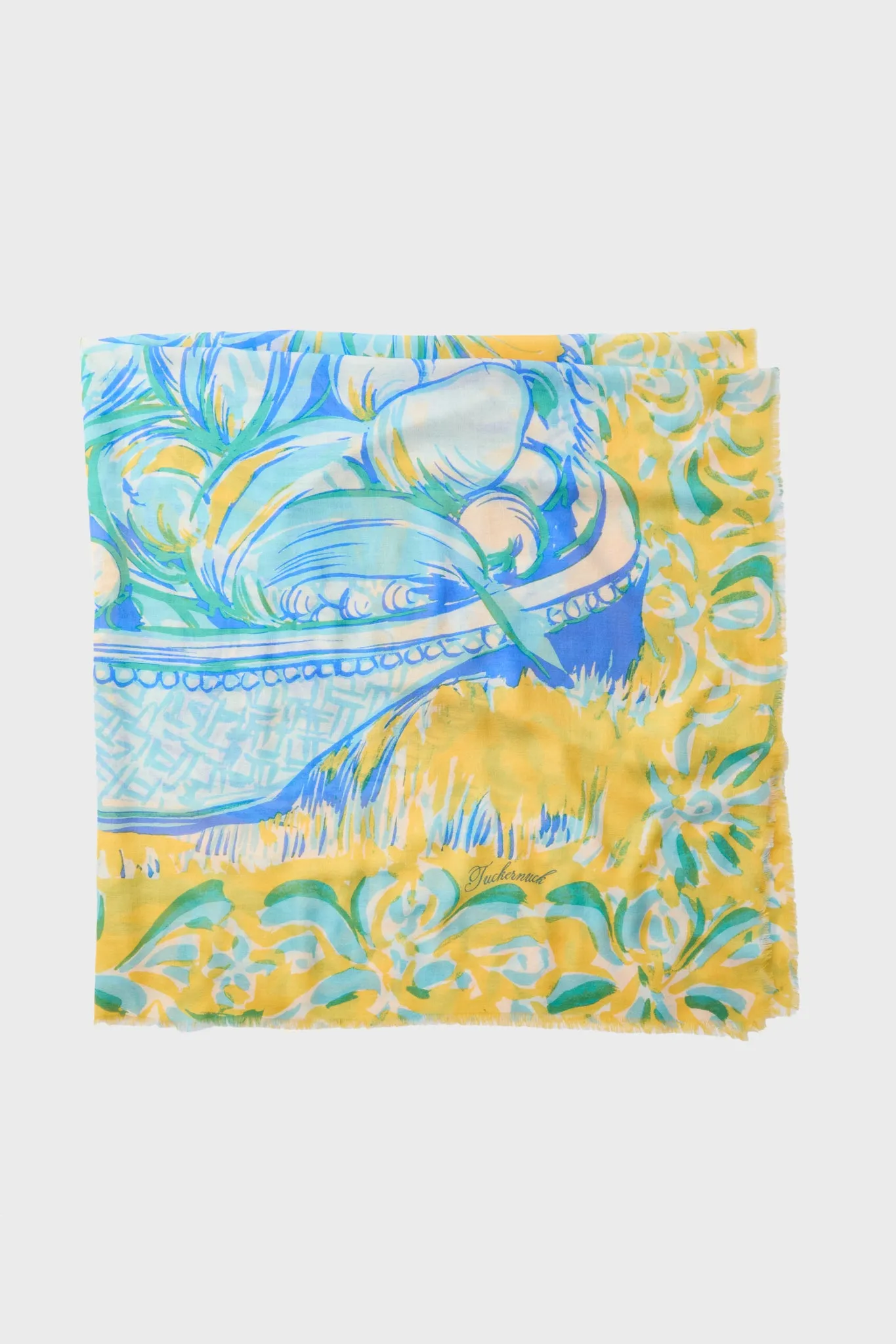 Painterly Basket Silk Cashmere Blend Large Scarf