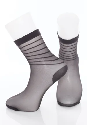 Pamela Mann - Sheer and Stripe Ankle Black - Socks