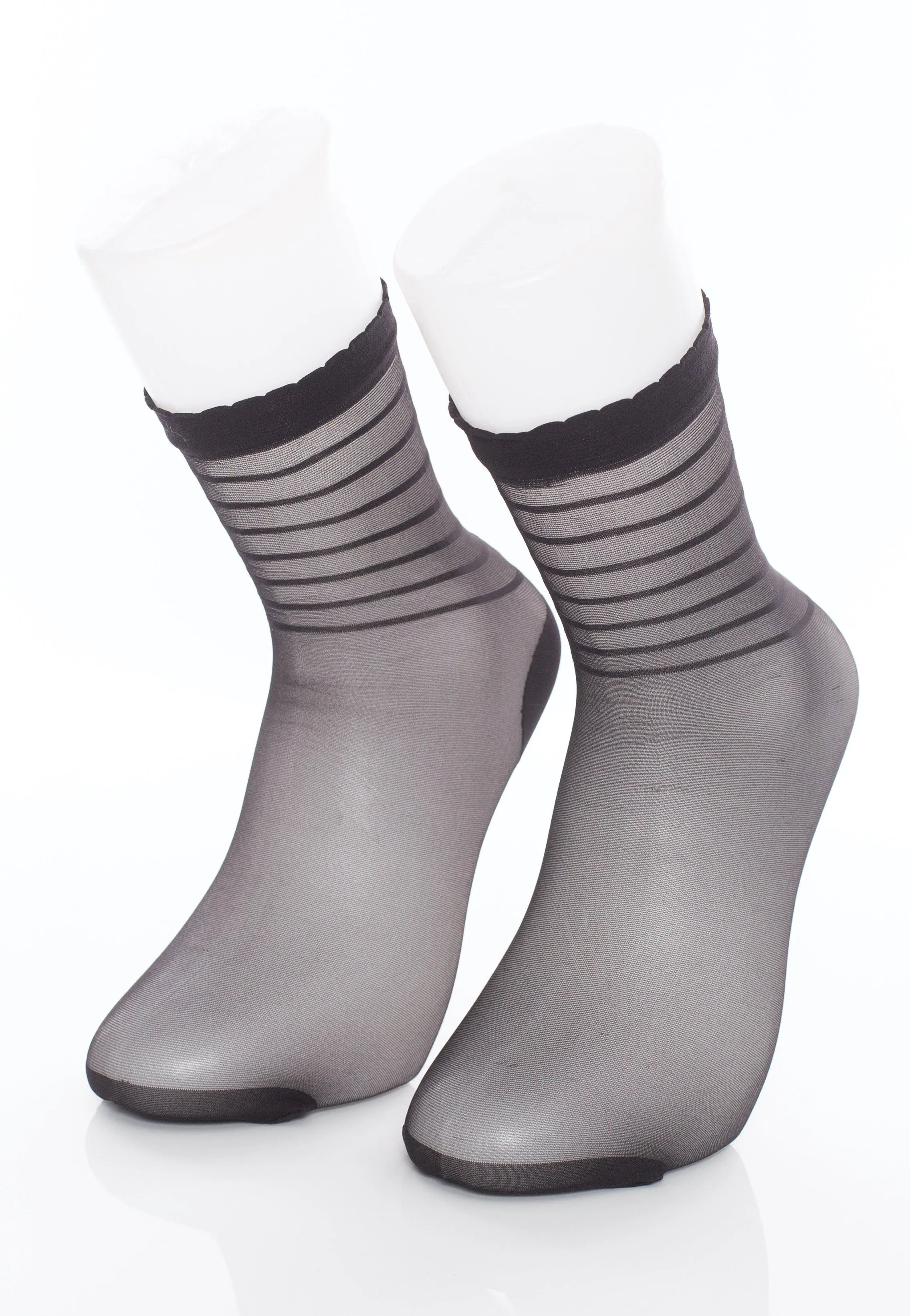 Pamela Mann - Sheer and Stripe Ankle Black - Socks