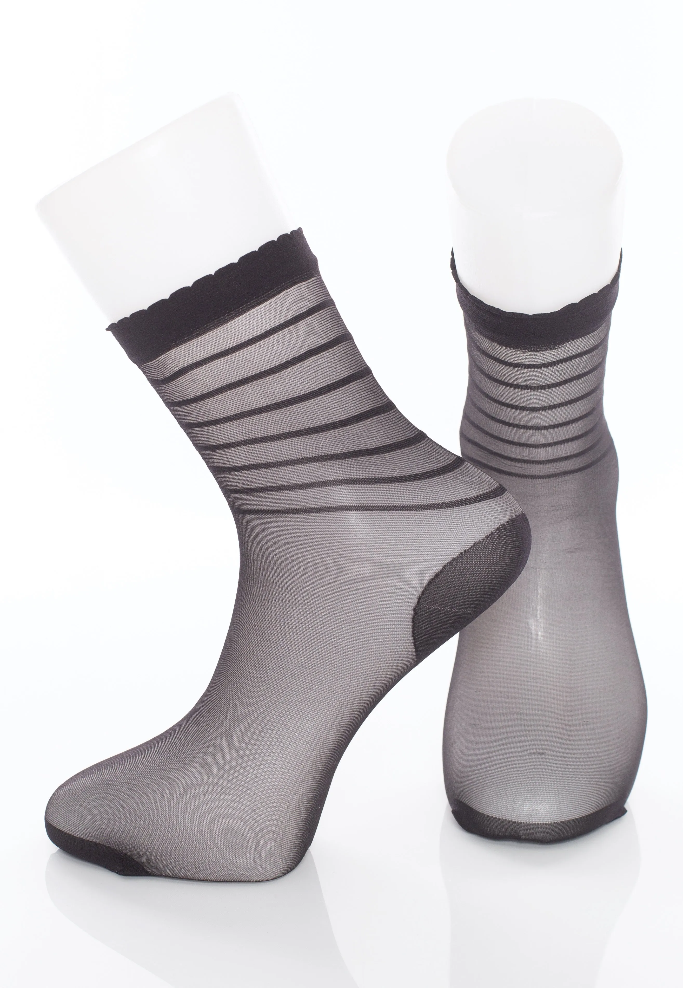 Pamela Mann - Sheer and Stripe Ankle Black - Socks