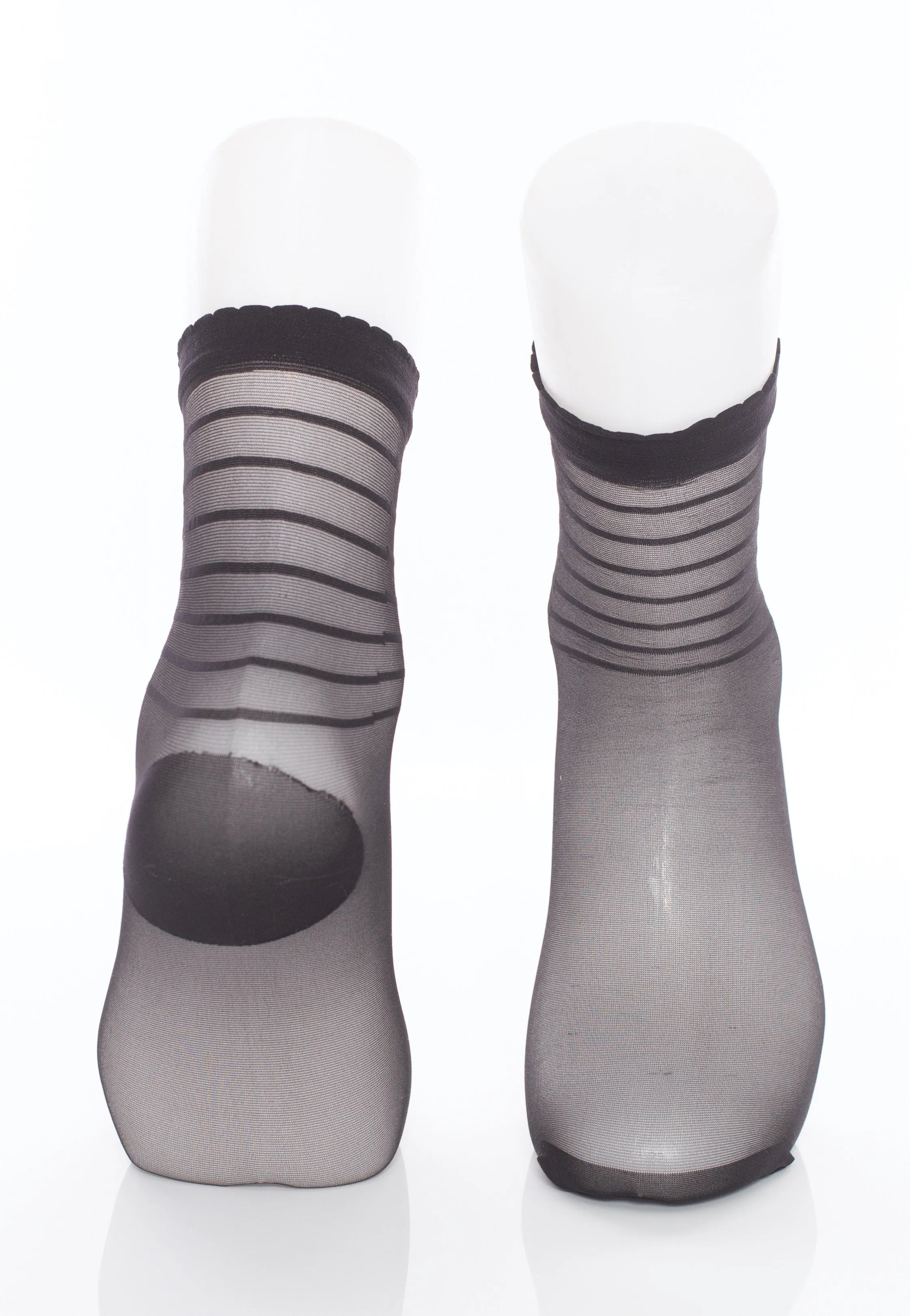Pamela Mann - Sheer and Stripe Ankle Black - Socks
