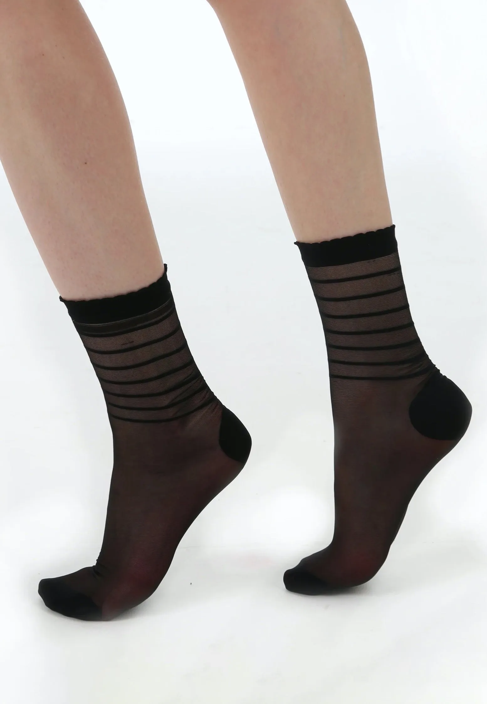 Pamela Mann - Sheer and Stripe Ankle Black - Socks