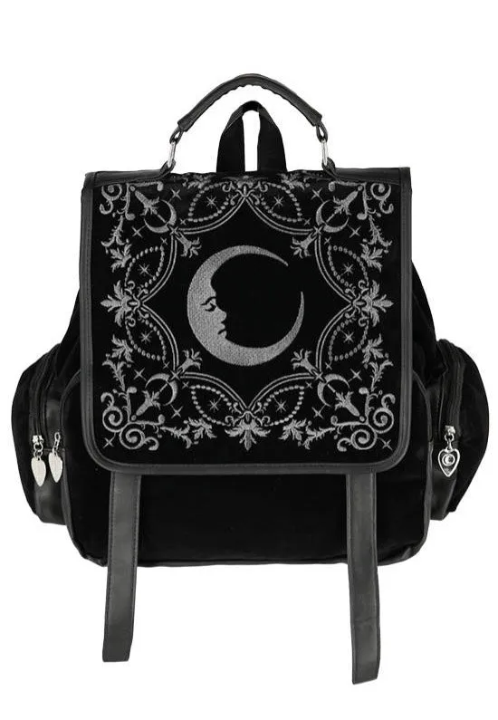 Restyle - Crescent Square Velvet Embroidered Black - Backpack