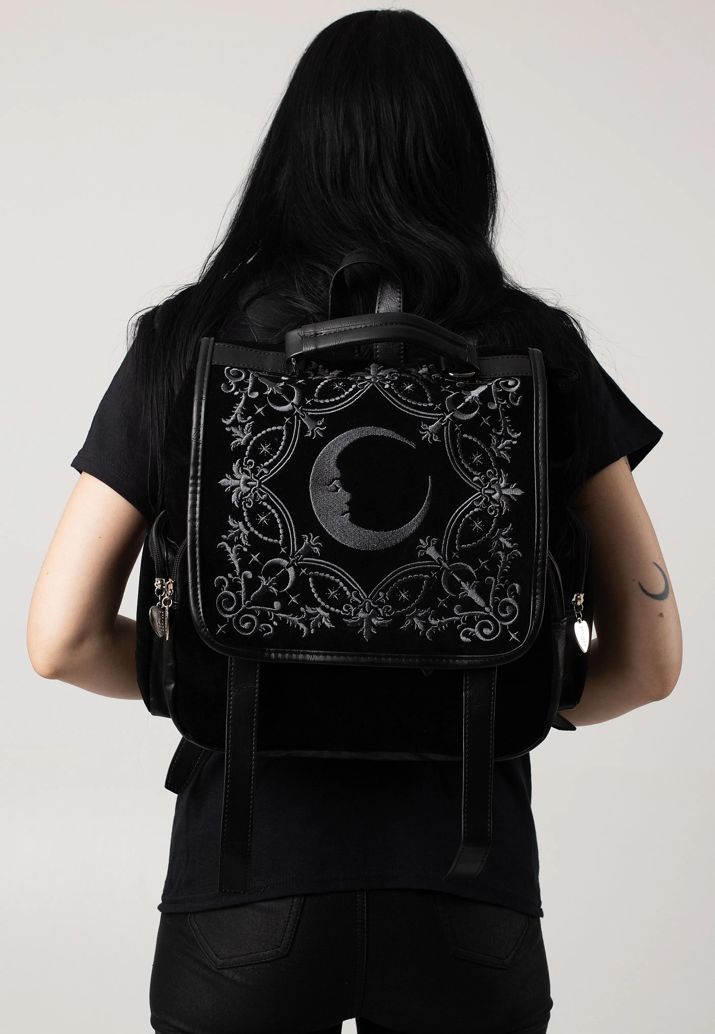 Restyle - Crescent Square Velvet Embroidered Black - Backpack