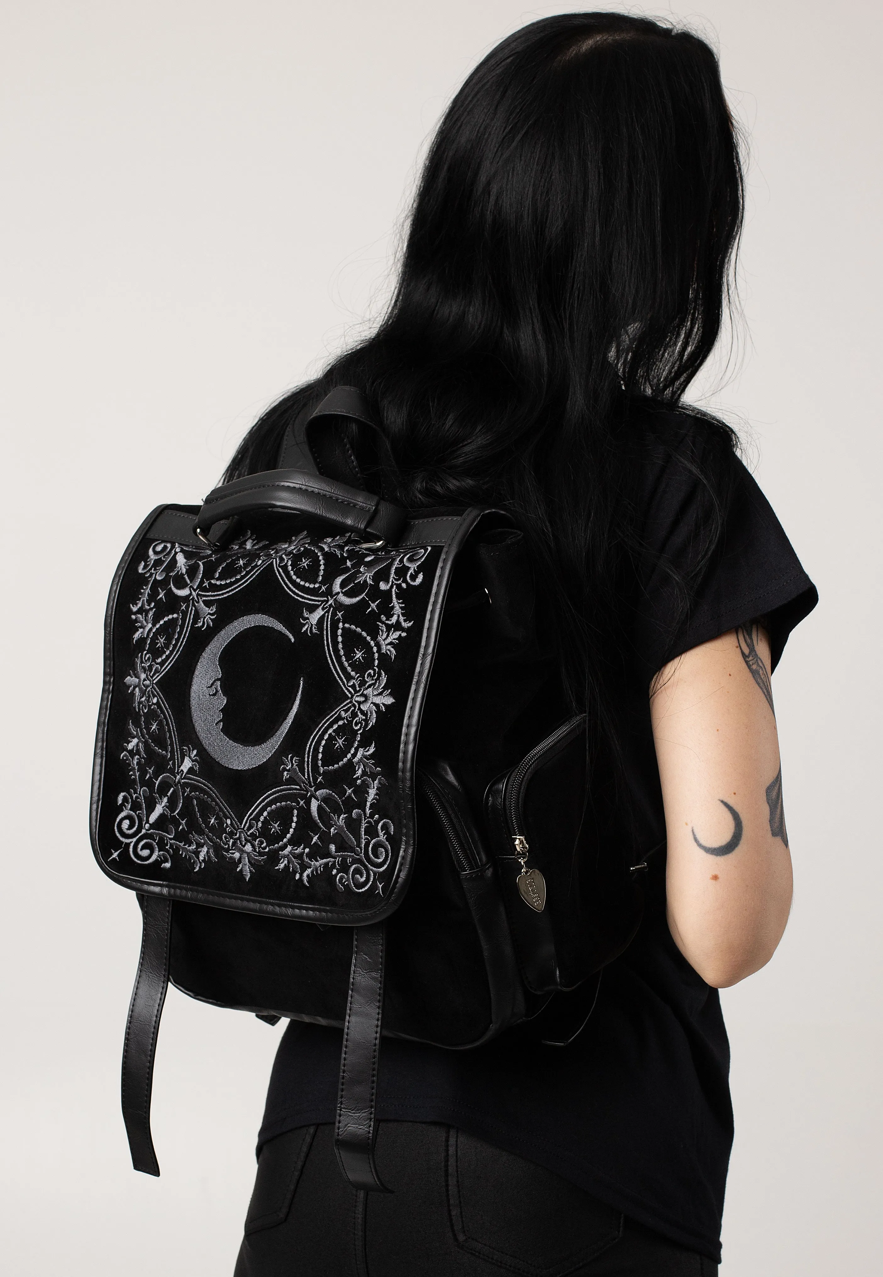 Restyle - Crescent Square Velvet Embroidered Black - Backpack