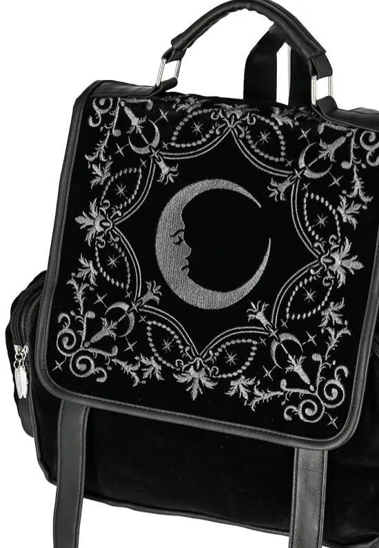Restyle - Crescent Square Velvet Embroidered Black - Backpack