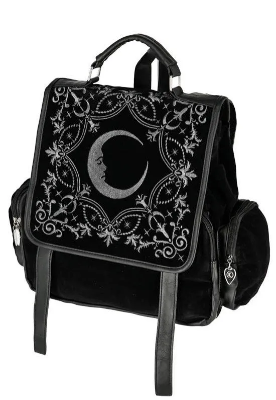 Restyle - Crescent Square Velvet Embroidered Black - Backpack