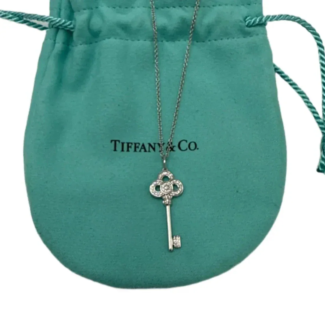 Tiffany & Company Luxury Crown Key 18K White Gold with Diamonds Necklace