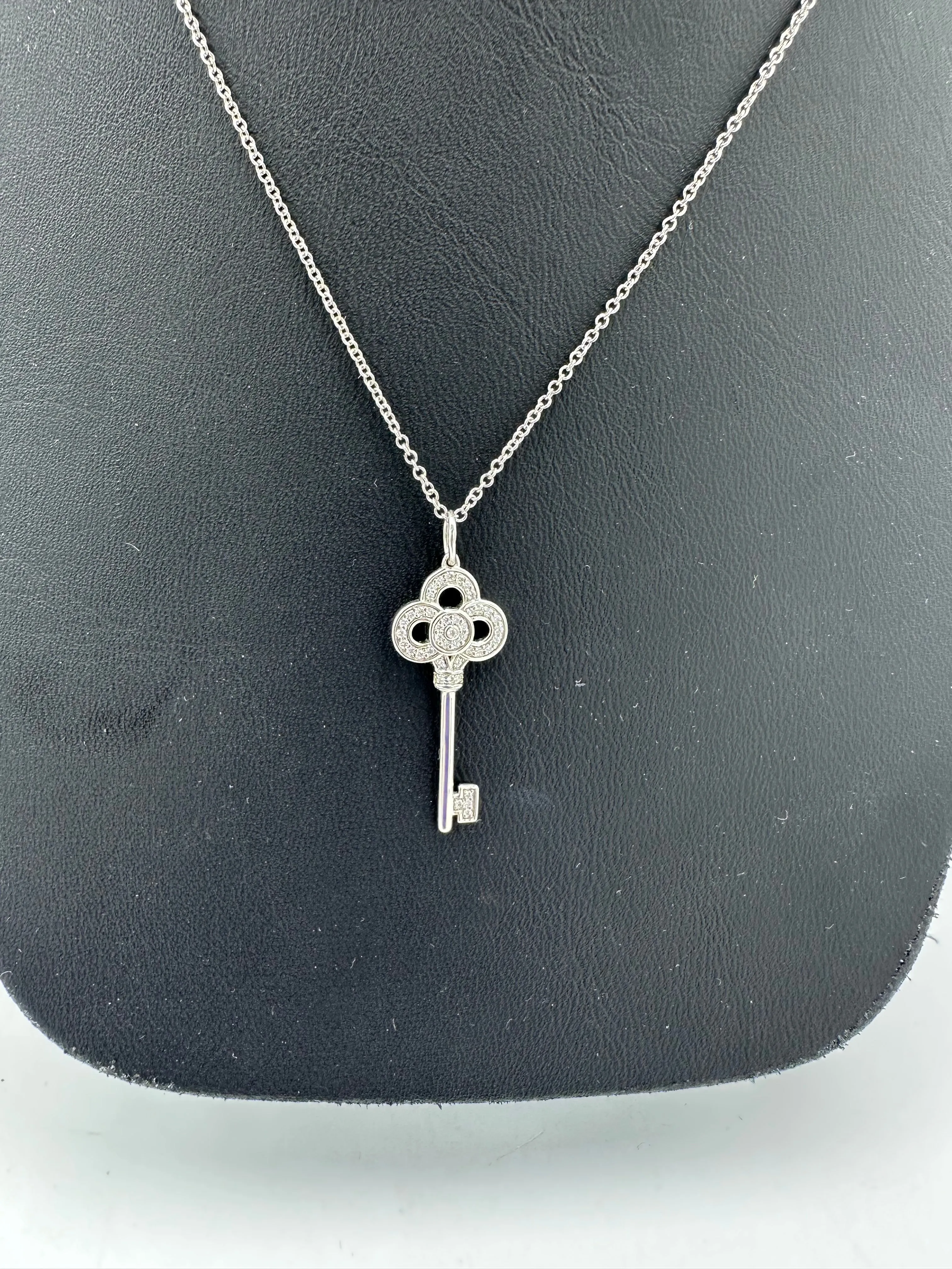 Tiffany & Company Luxury Crown Key 18K White Gold with Diamonds Necklace