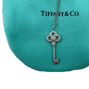 Tiffany & Company Luxury Crown Key 18K White Gold with Diamonds Necklace