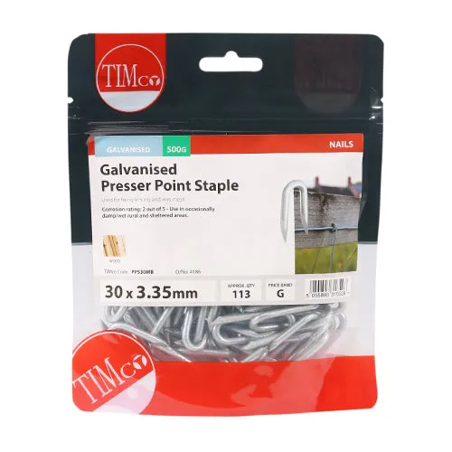 TIMco Galvanised Presser Point Staples 30mm