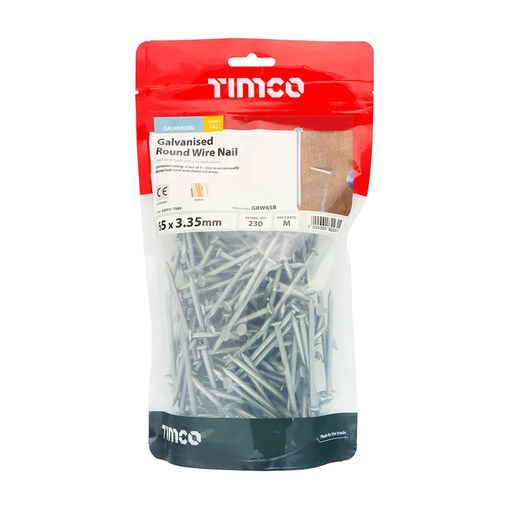 TIMco Galvanised Round Wire Nail 65 x 3.35mm