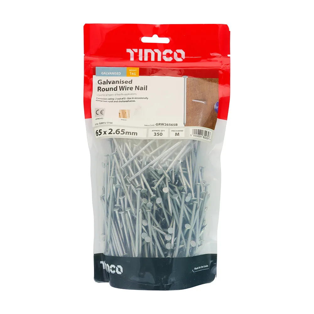 TIMco Galvanised Round Wire Nail 65mm