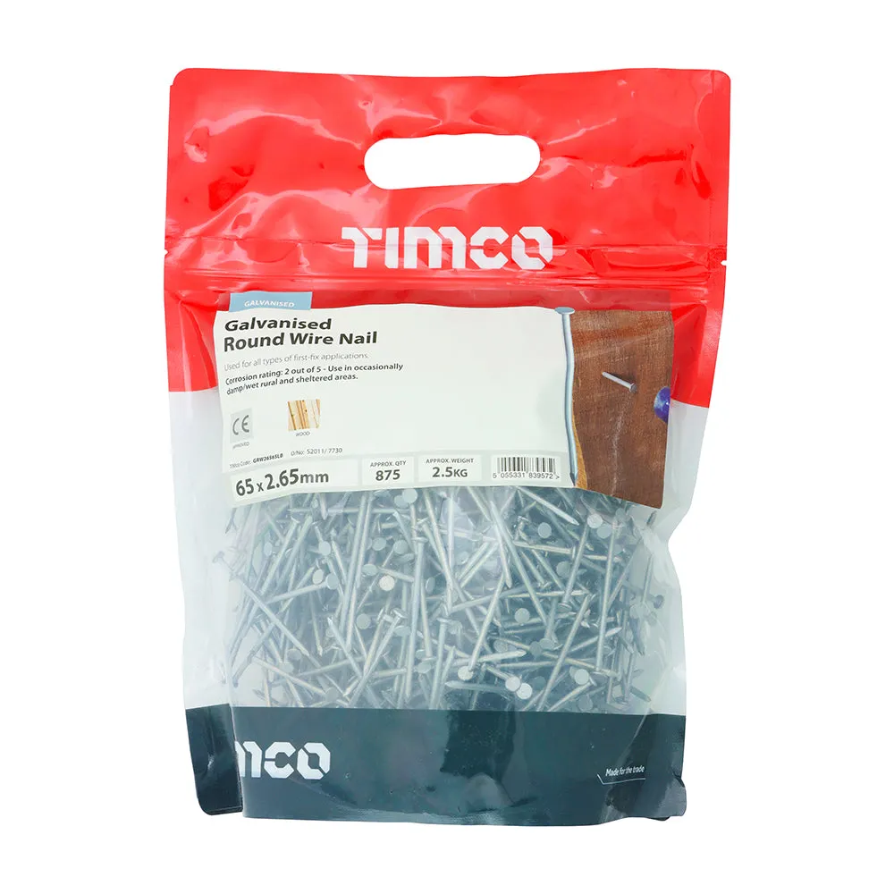 TIMco Galvanised Round Wire Nail 65mm