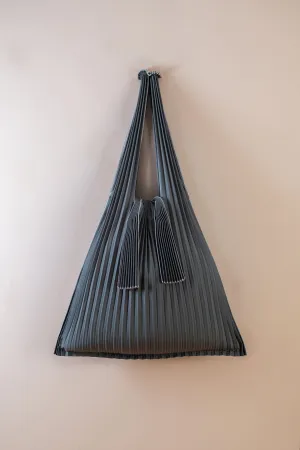 Vertical Pleated Large Tote Bag - Gray