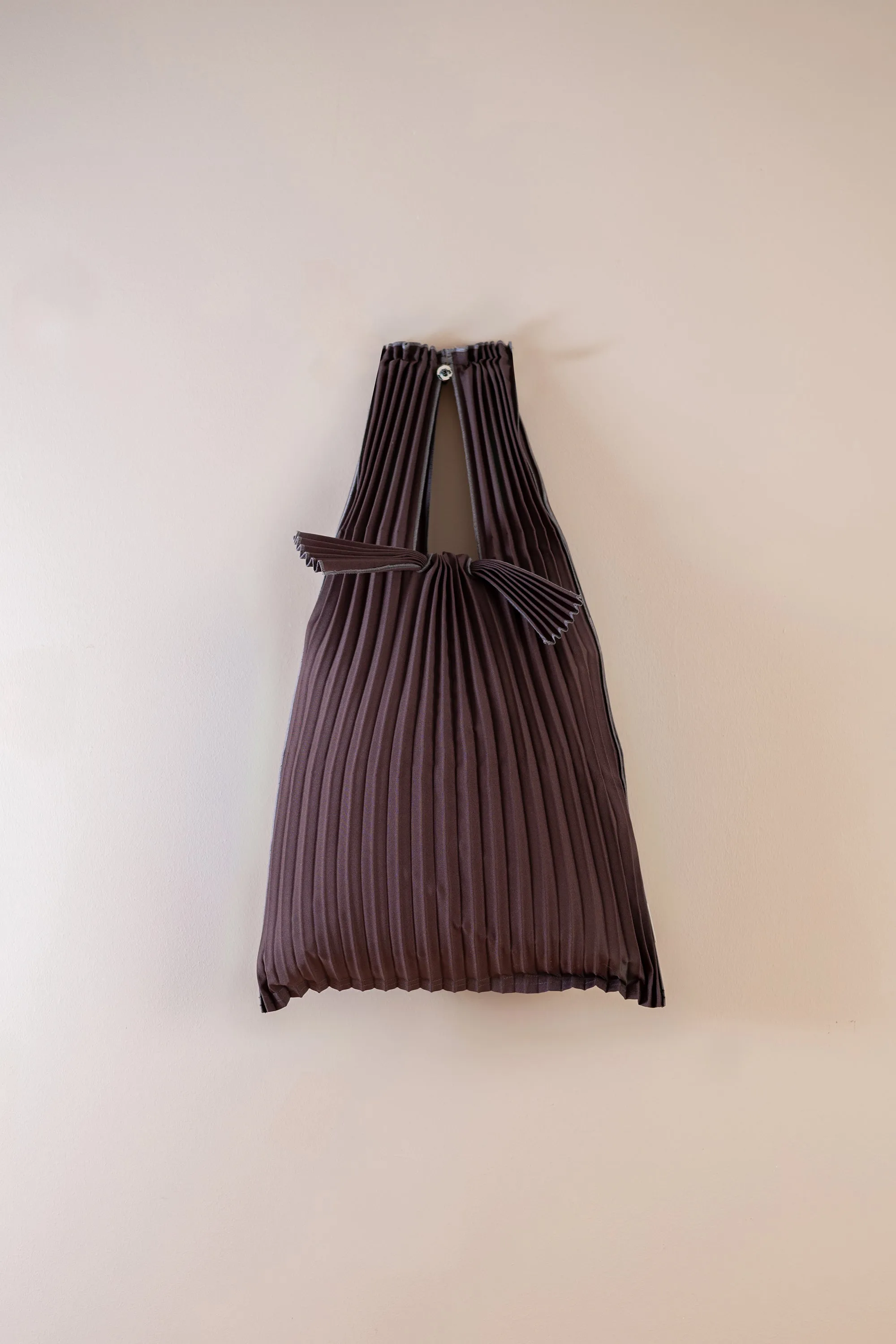 Vertical Pleated Small Tote Bag - Brown