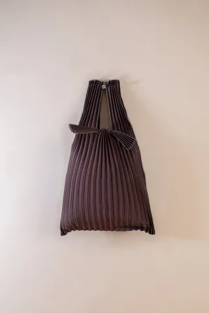 Vertical Pleated Small Tote Bag - Brown